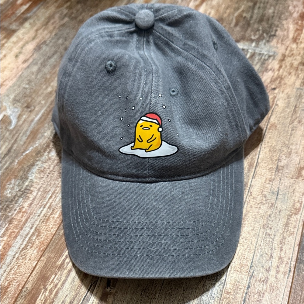 Gray Hat with Cute Yellow Egg Character with Christmas hat gudetama baseball hat